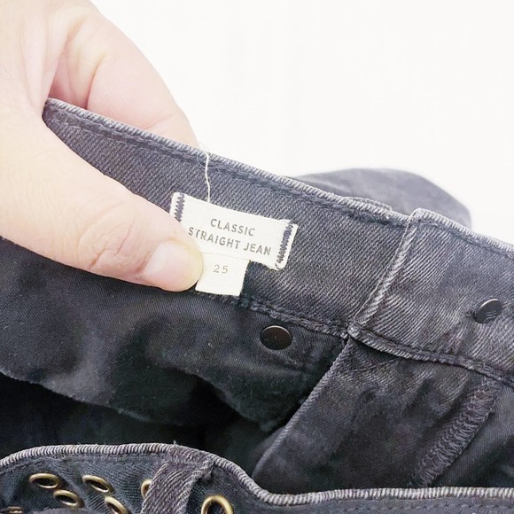 Madewell Classic Straight Black Denim Jeans Eyelet Accent Waist SZ25 - Picture 8 of 10
